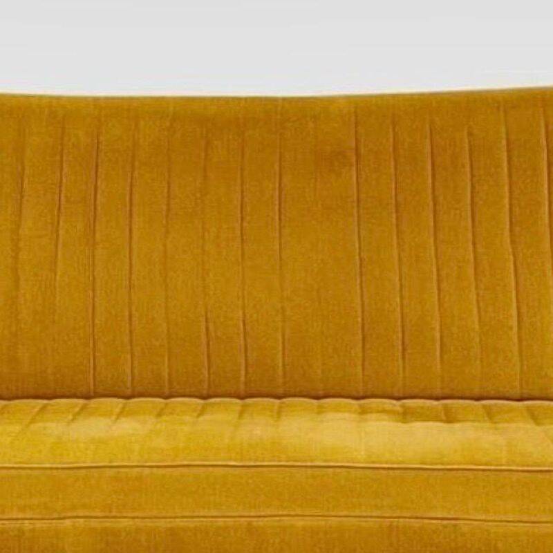 Mid-Century Three Seats Velvet Yellow Sofa, in the style of Gio Ponti