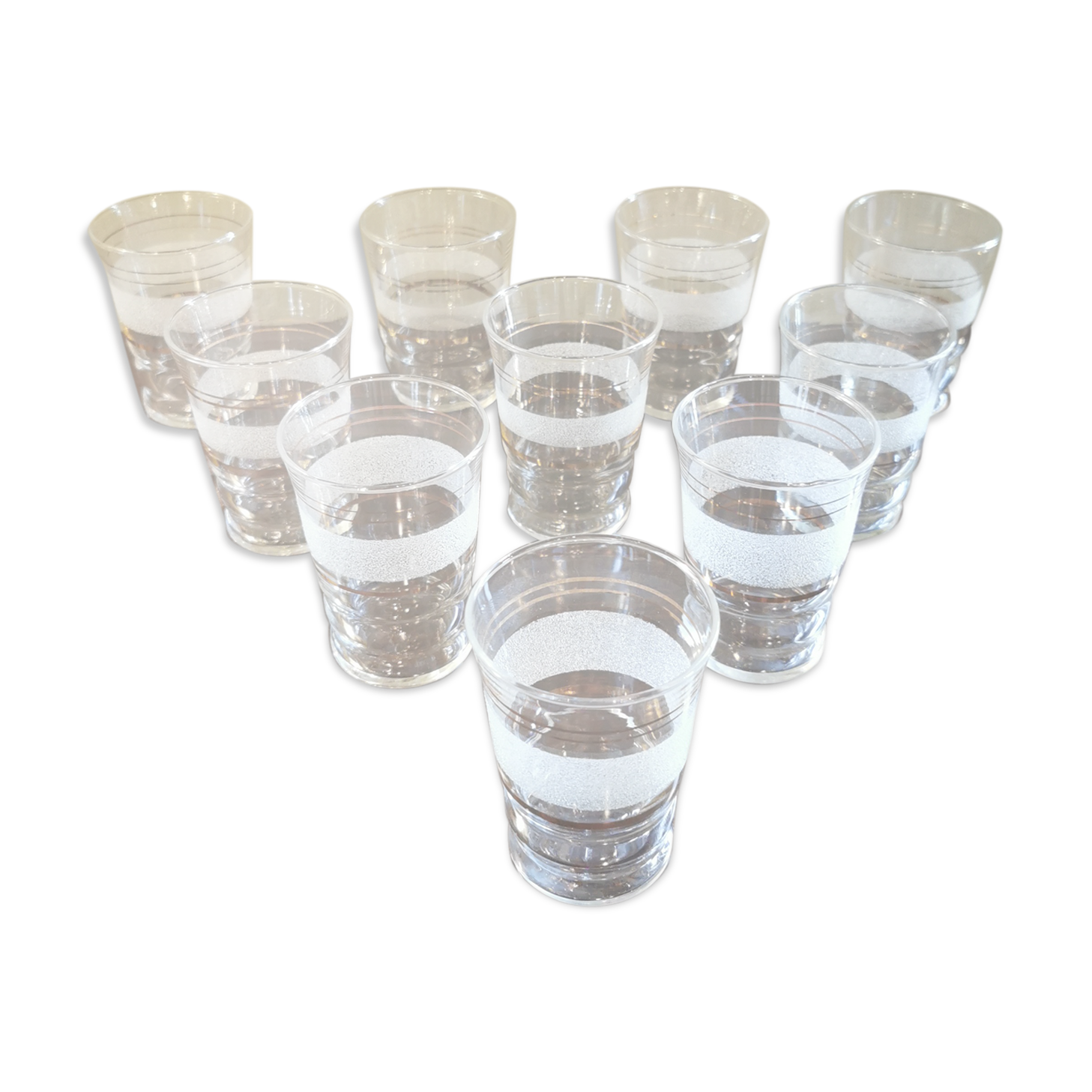 Set of 10 vintage granite and gilded glasses