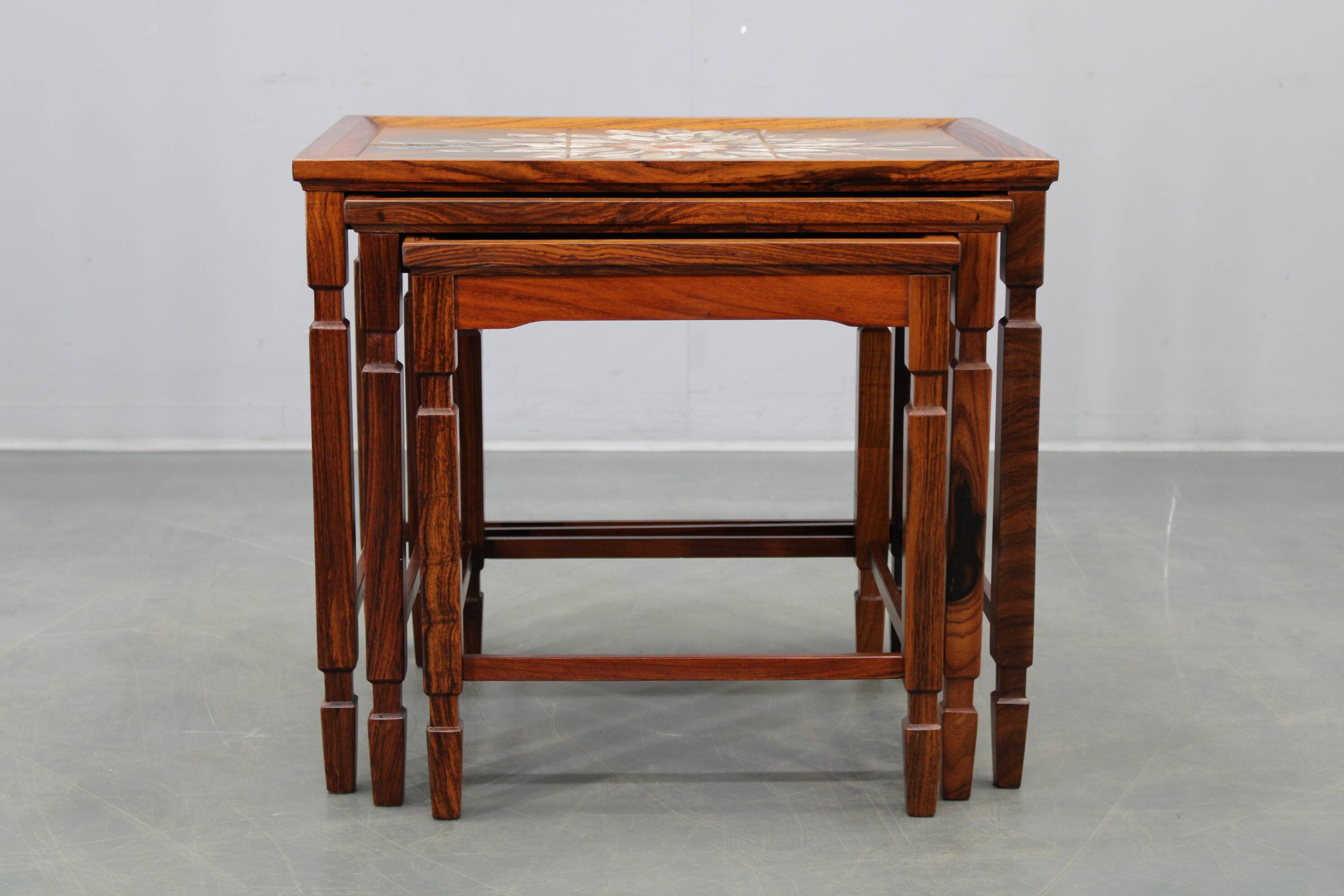 1960s Danish mid-century nesting tables with tile tops