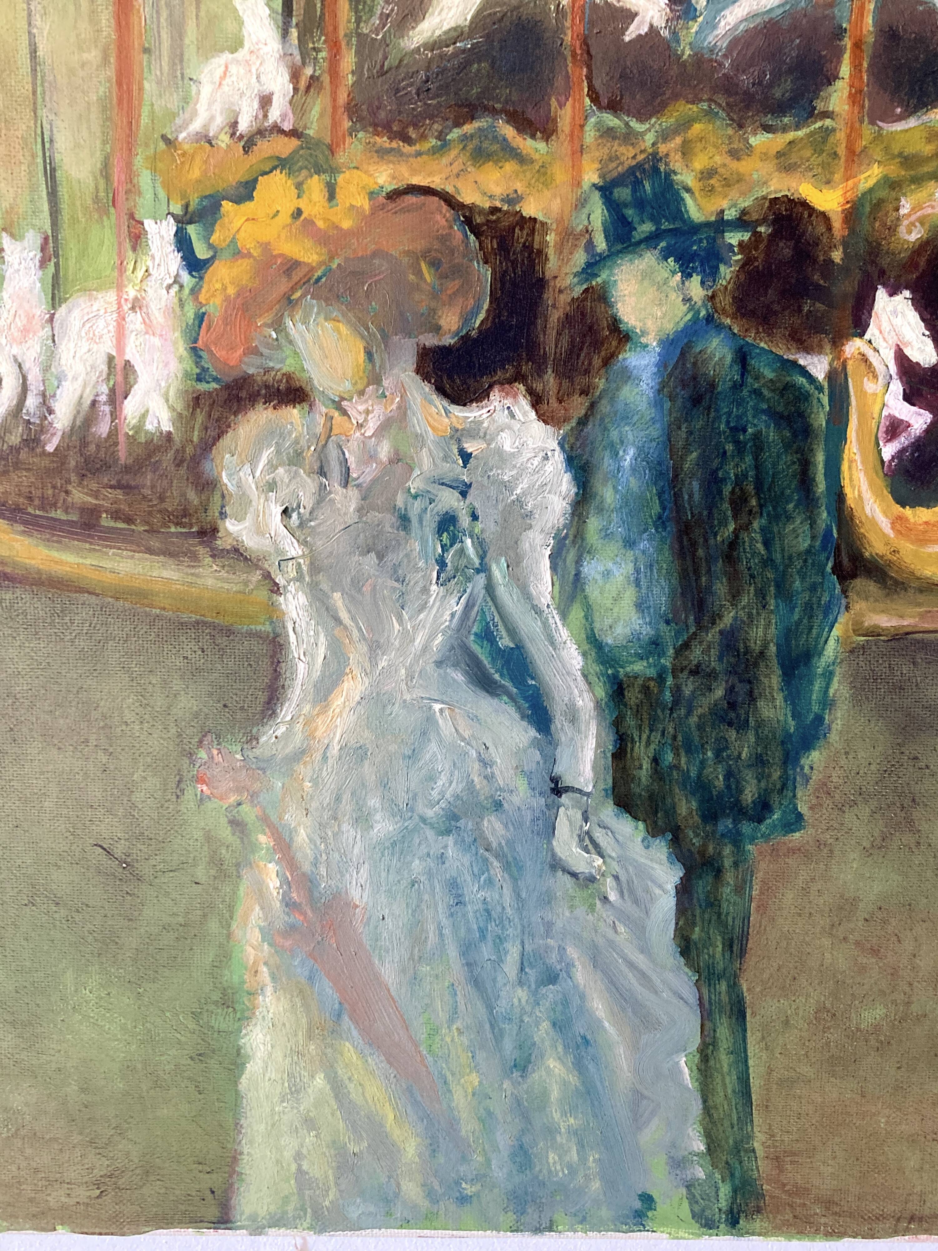 Oil painting on canvas / View of Montmartre during the Belle Époque / Signed Tomako, 1992