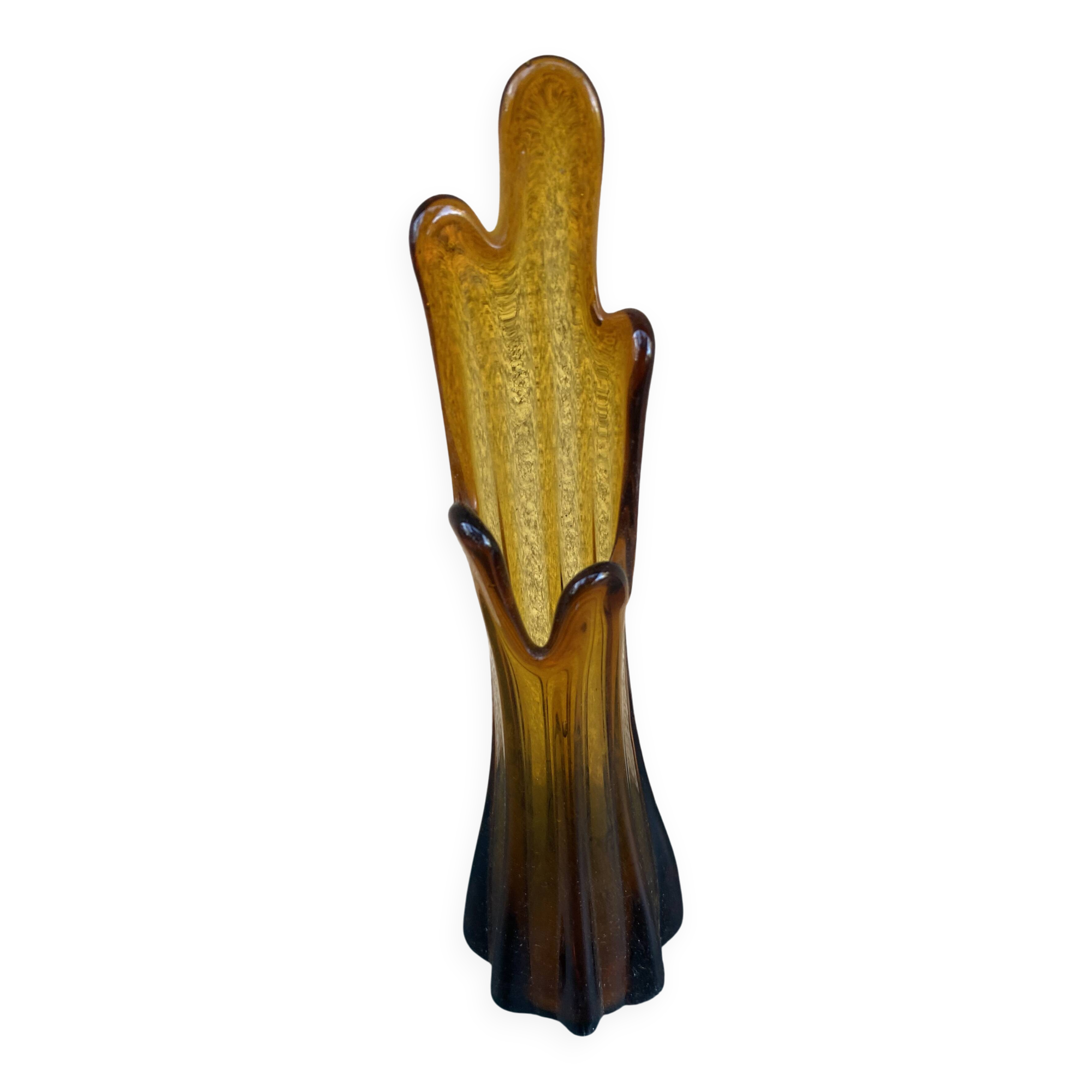 Vintage amber stretched glass vase in Vallauris / Murano style – Organic shape