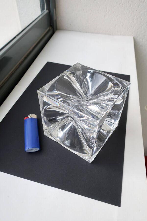 Daum france, rare cendrier cube ''roc22'', vers 1975, tbe