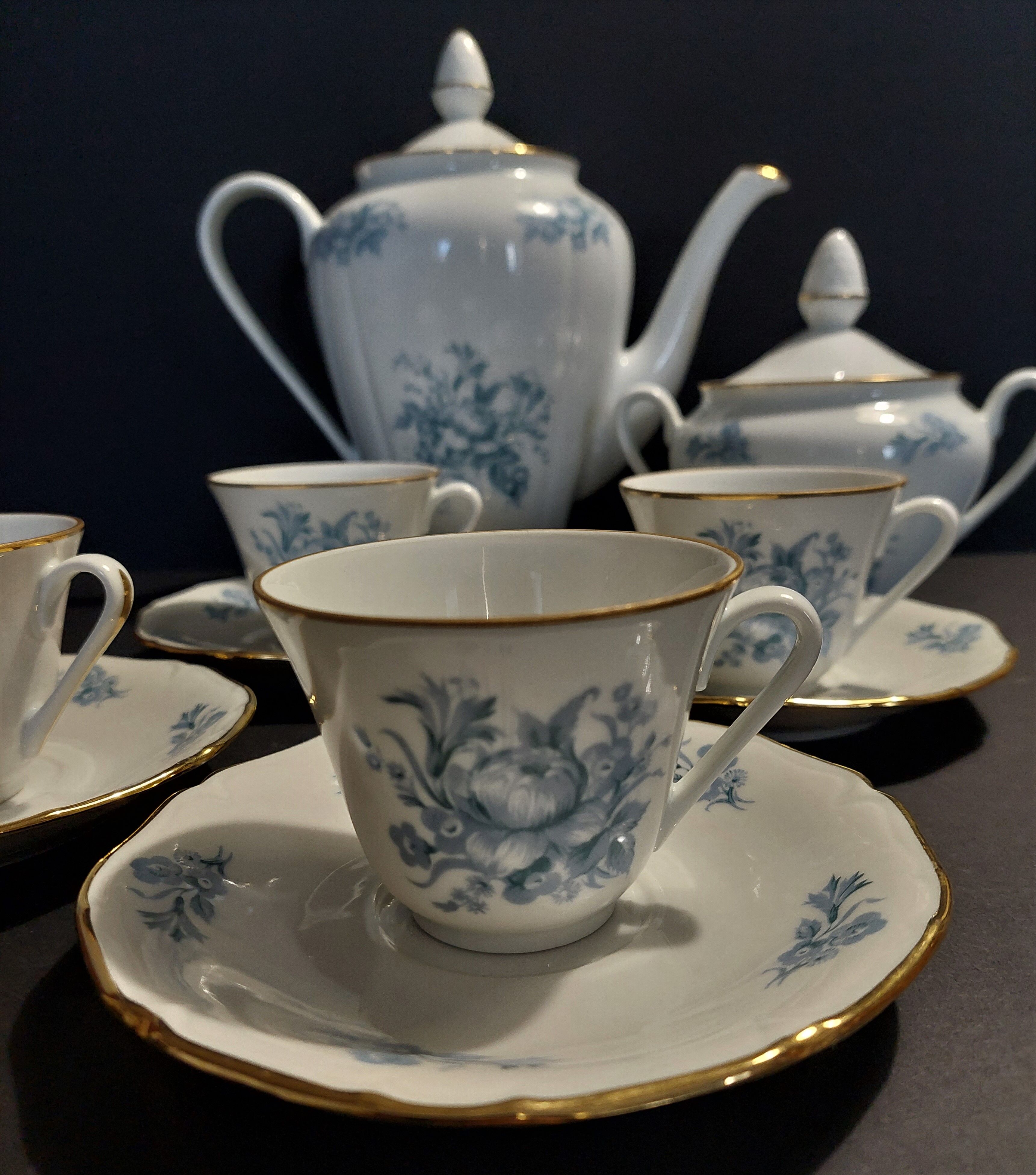 Limoges porcelain coffee set four cups pouring and sugar bowl
