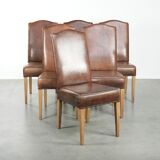 Set of 6 vintage dining chairs made of sheepskin leather with a high back