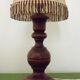 French Mid Century Round Turned Wood Table Lamp With Hide Skin Shade 4025