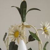 French Vintage 3 Light Daisy Flower Metal Cage Chandelier