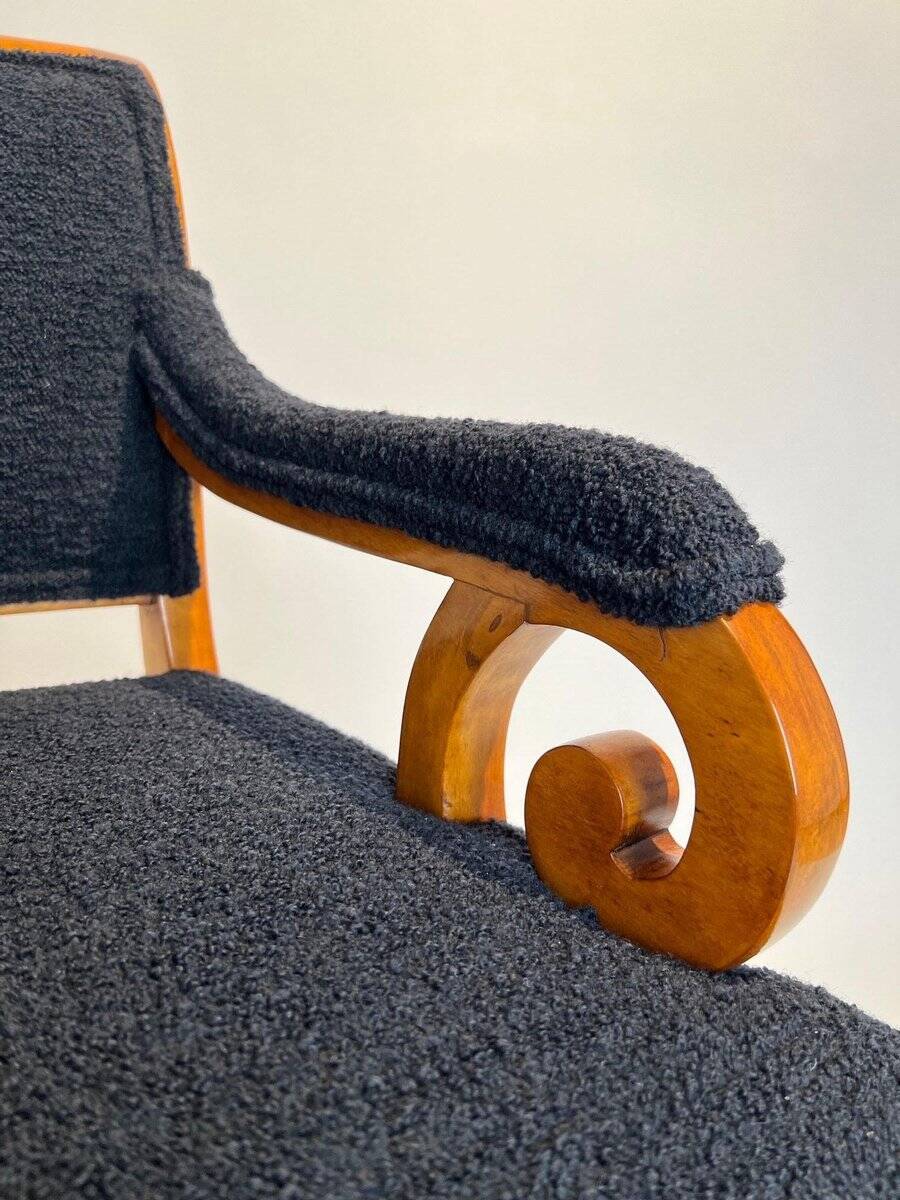 Biedermeier Armchair, Solid Beech, Black Boucle, South Germany circa 1830
