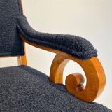 Biedermeier Armchair, Solid Beech, Black Boucle, South Germany circa 1830