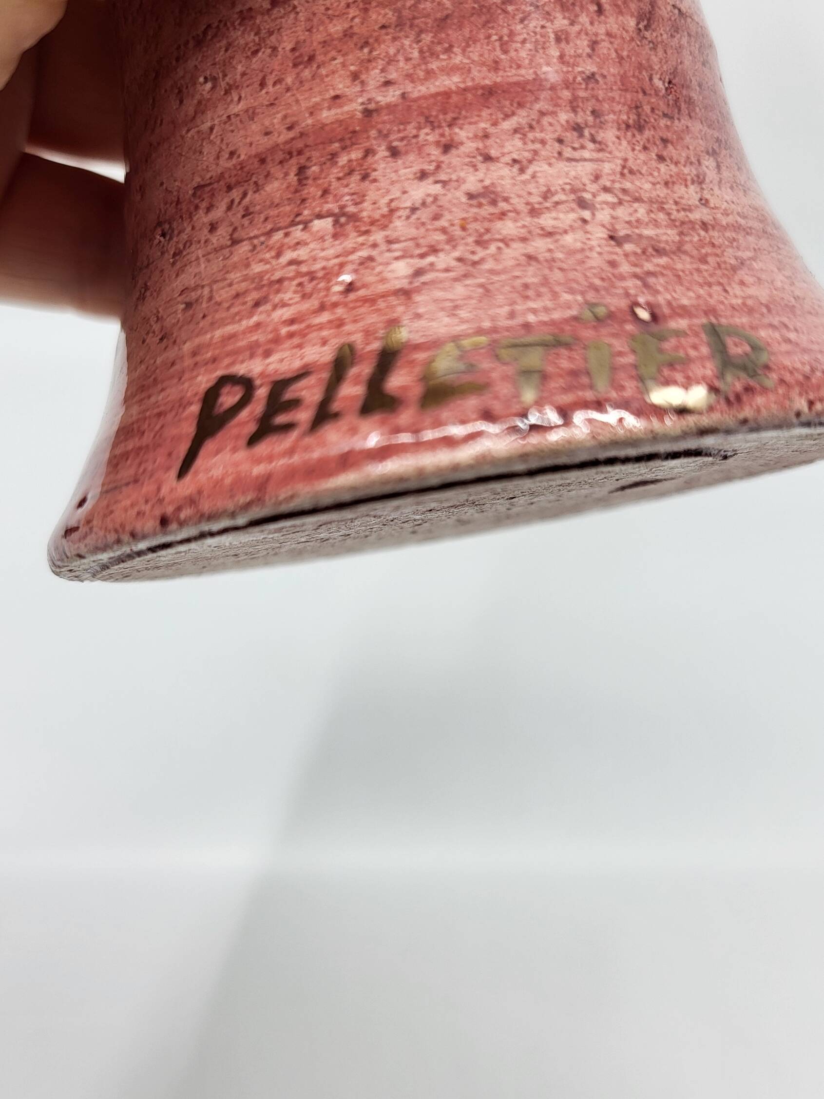 Georges Pelletier soliflore vase in fine gold rose ceramic, France.