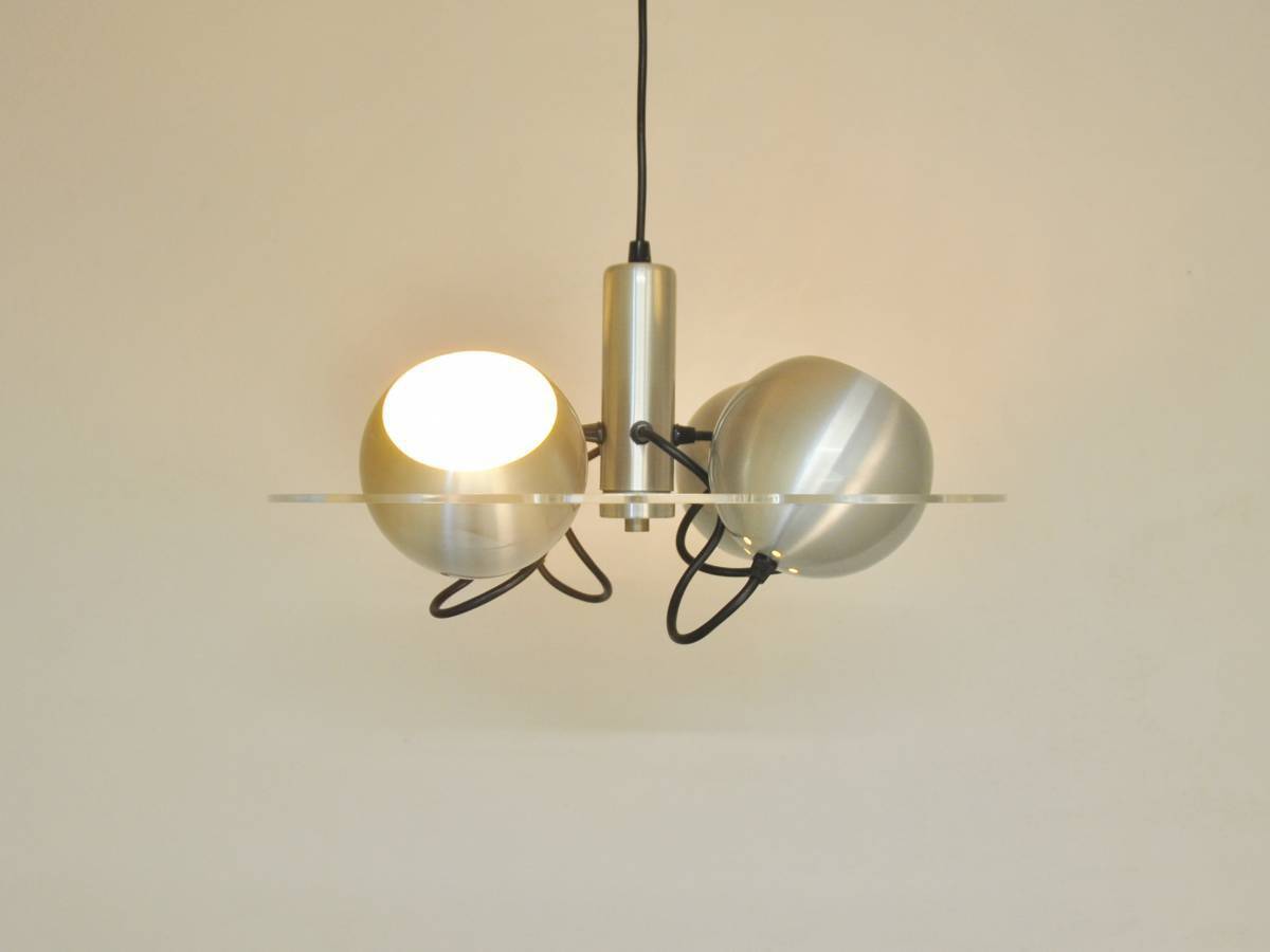 Space age pendant lamp with acrylic plate and 4 aluminum spots, 1970's