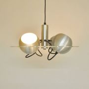 Space age pendant lamp with acrylic plate and 4 aluminum spots, 1970's