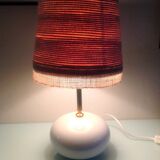 White ceramic ball lamp and beige wool lampshade / 70s