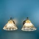 Pair brass wall lamps and holophane glass tulips porcelain rosette