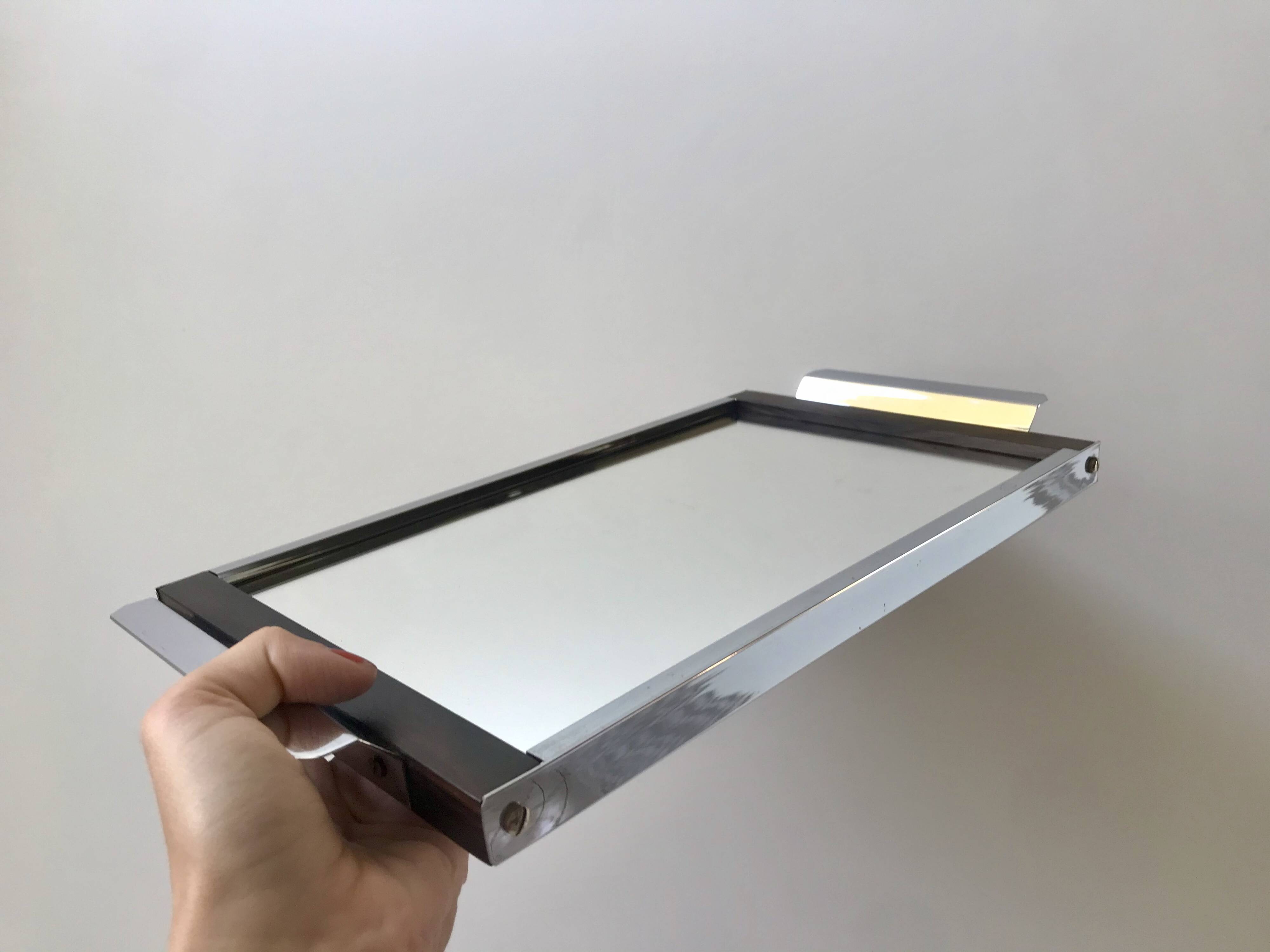 mirrored tray in chrome and wood 60s