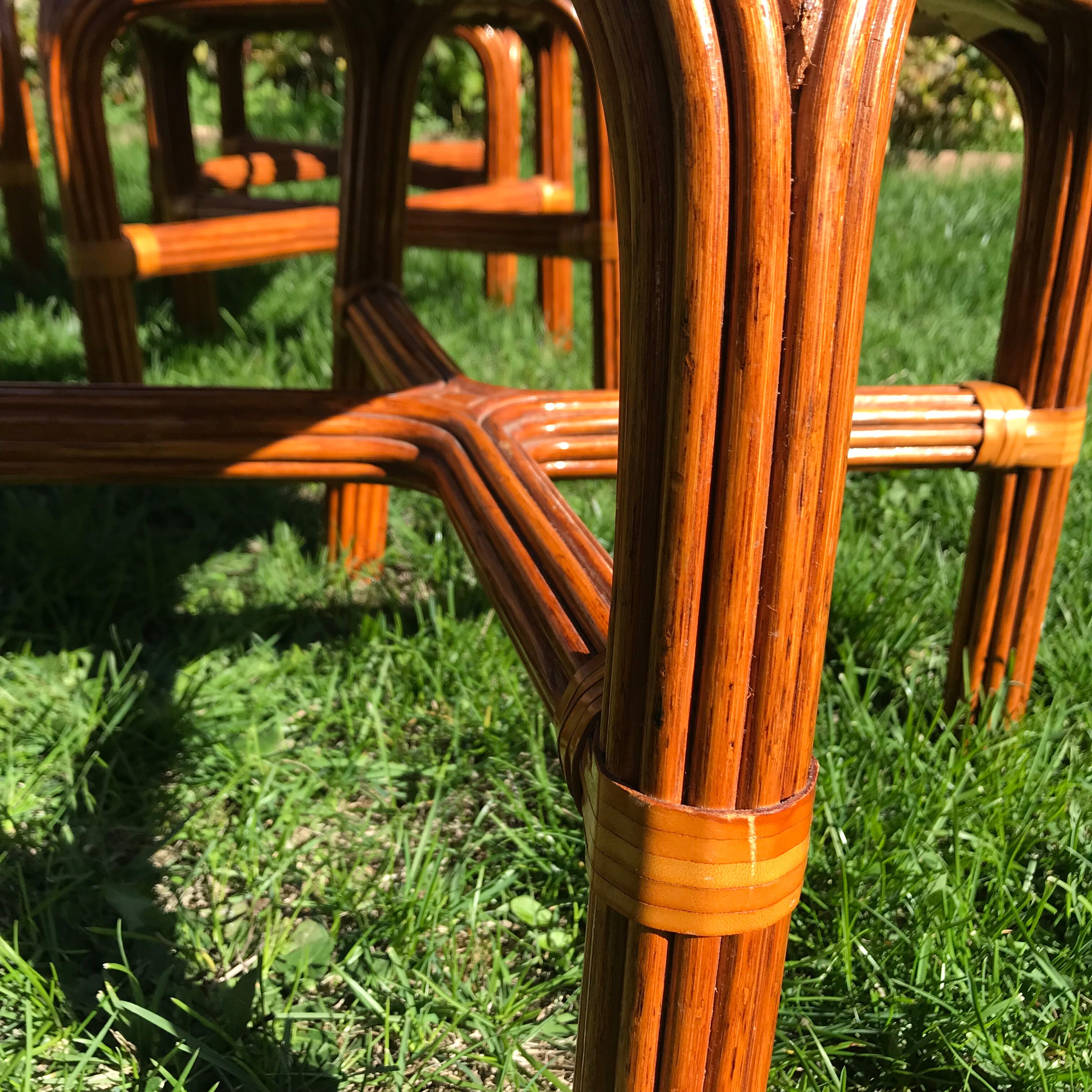 4 vintage rattan chairs seated linen and unbleached hemp