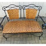 Set of vintage garden furniture sofa wrought iron and wicker, chairs & coffee table vintage 1980