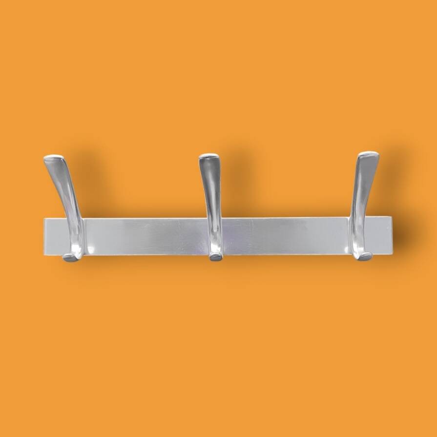 Vintage aluminum wall coat rack with three hooks - good condition