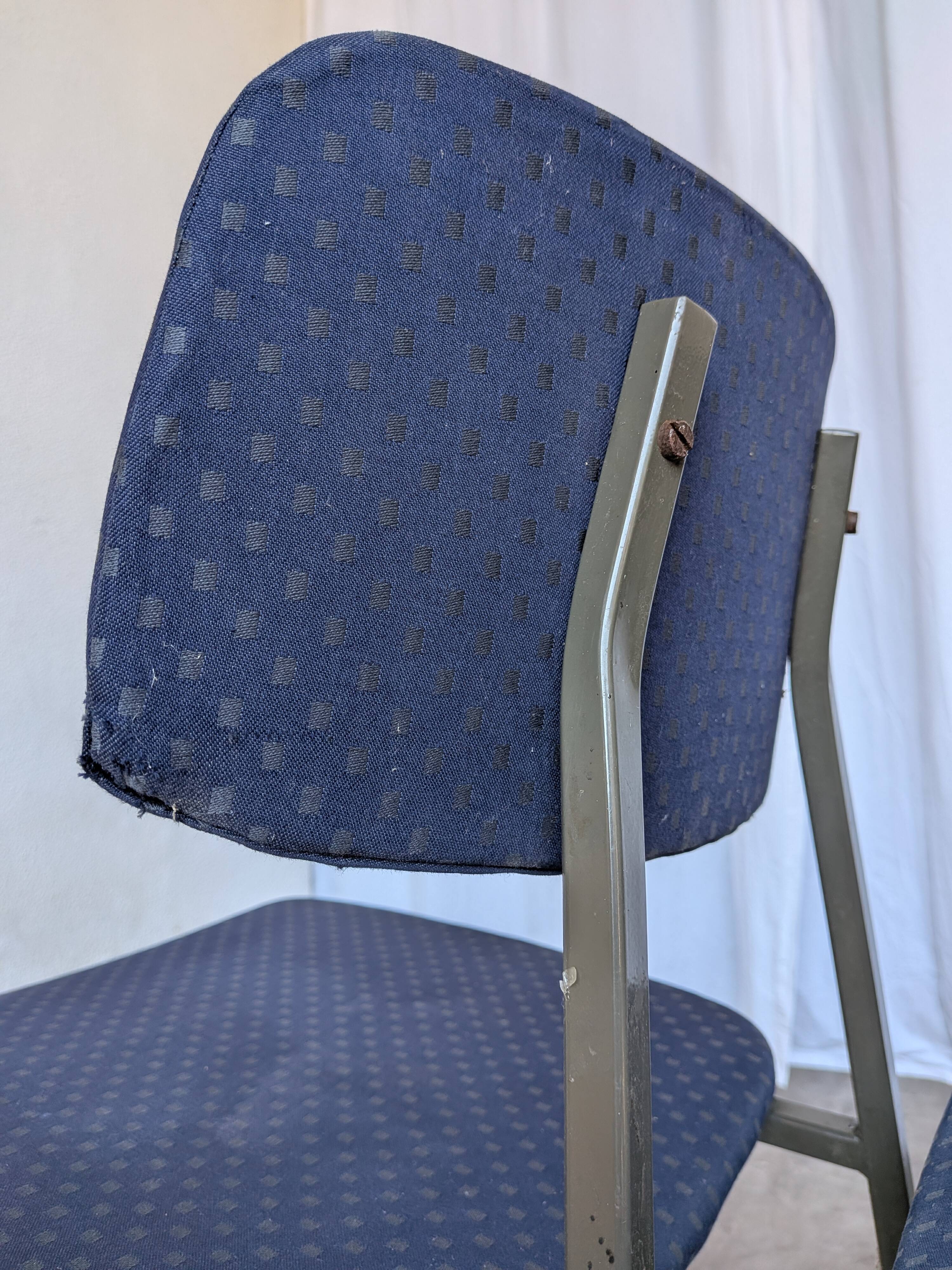 Set of 4 Vintage Stol Kamnik School Chairs Blue Upholstered Retro Dining Ch