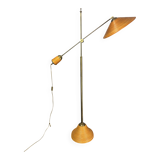 Italian Adjustable Floor Lamp in Pencil Reed Rattan Bamboo and Brass, 1970s