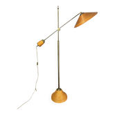 Italian Adjustable Floor Lamp in Pencil Reed Rattan Bamboo and Brass, 1970s