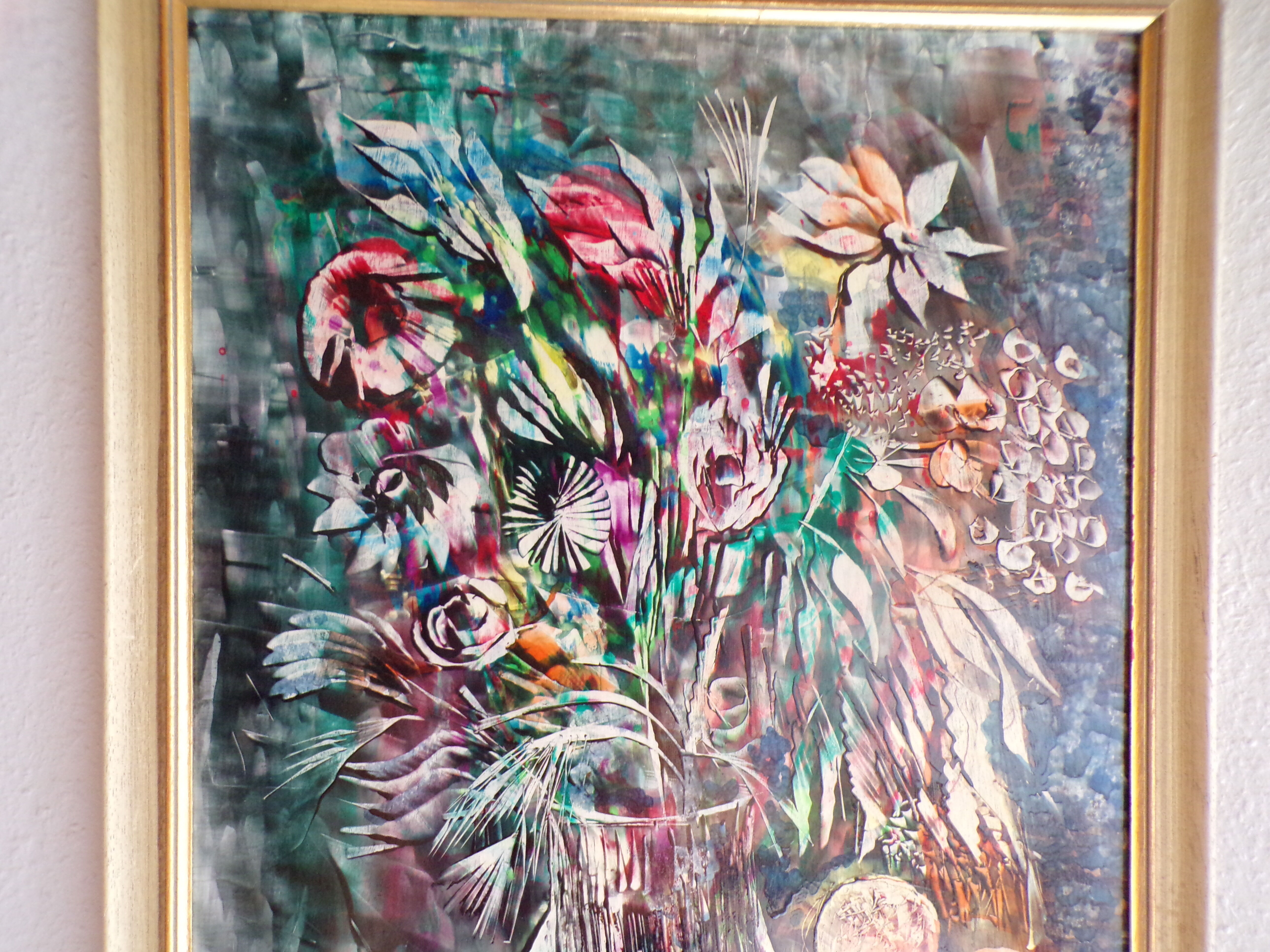 Painting, still life with wild flowers, signed, 70s