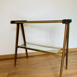 Vintage console in wood, glass and gold metal