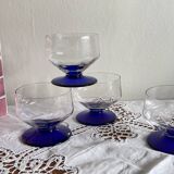 Lot de 4 verres coupes coupelles art déco et pied coloré bleu
