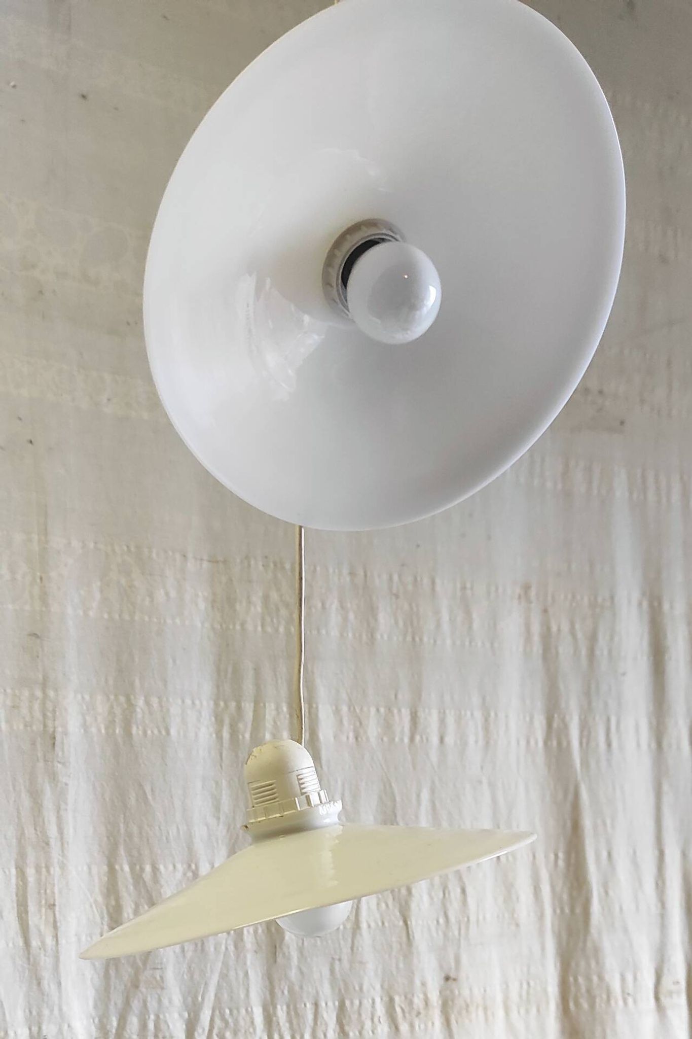 Suspension with three opaline lampshades - mid 20th century.