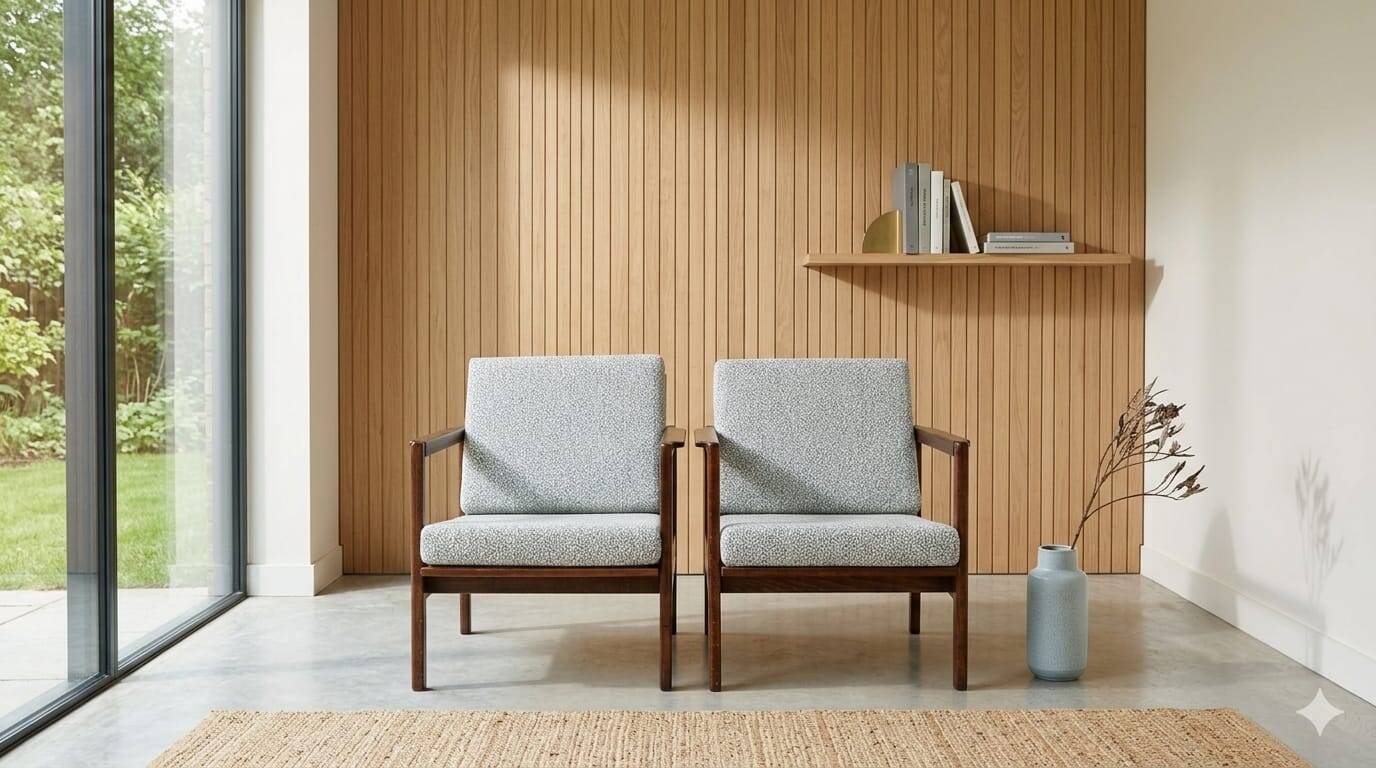 Pair two Lounge Chair Mid Century Modern Cuschion Bouclè upholstery
