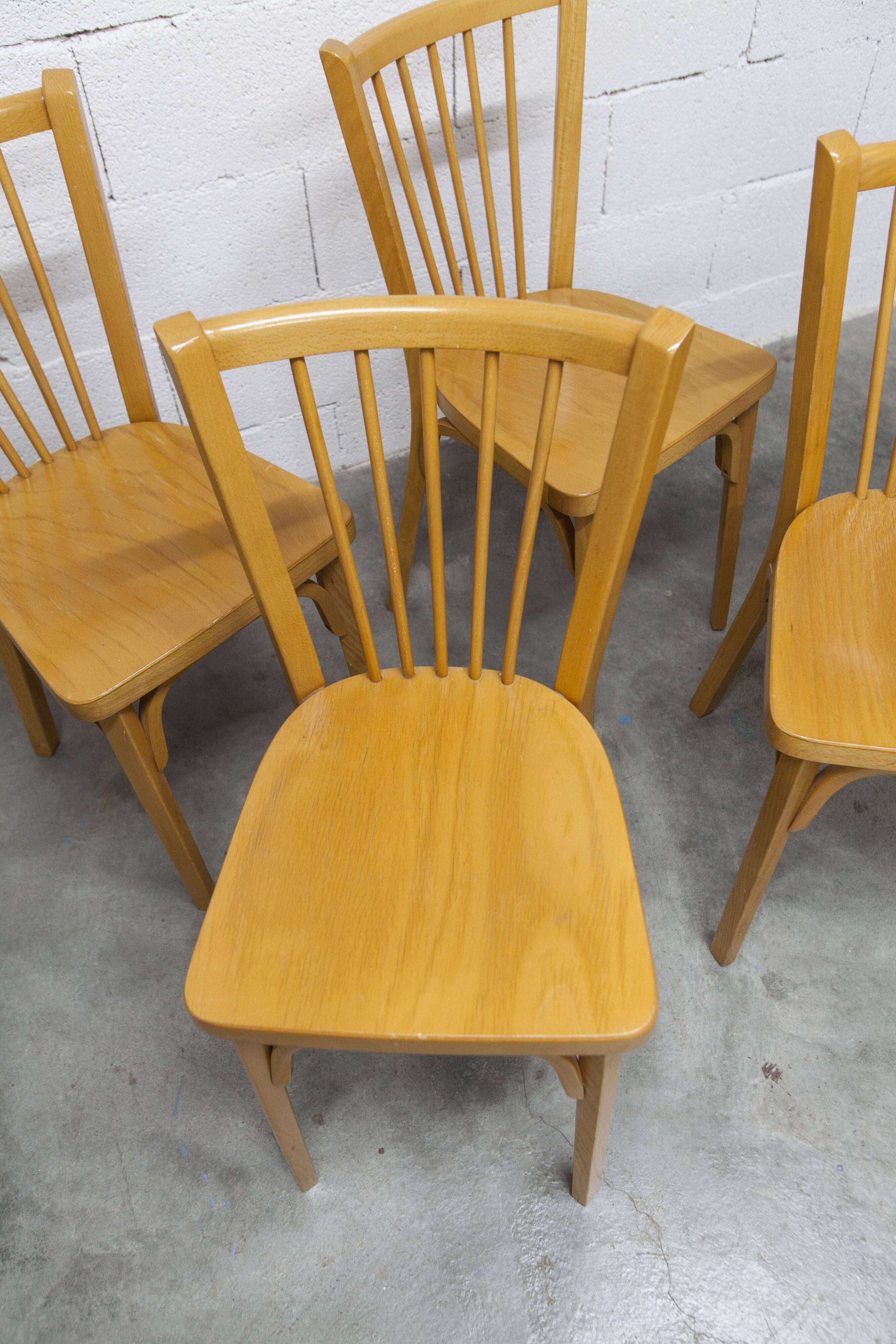 Set of 4 Baumann bistro chairs model 153 stamped 1981.