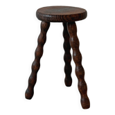 Tabouret tripode ancien bois tourné