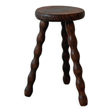 Antique turned wooden tripod stool