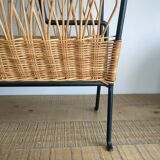 Iron and Rattan Magazine Rack - 1960s - Vintage