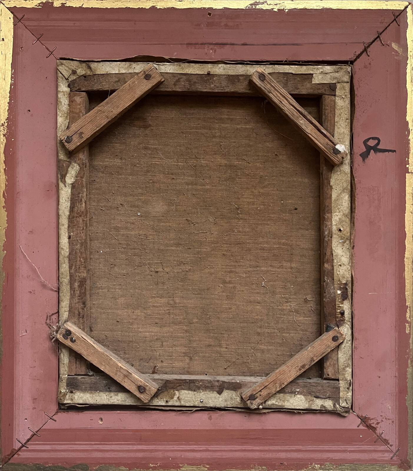 Oil painting on canvas "Portrait of Grandmother" signed + frame, 19th century