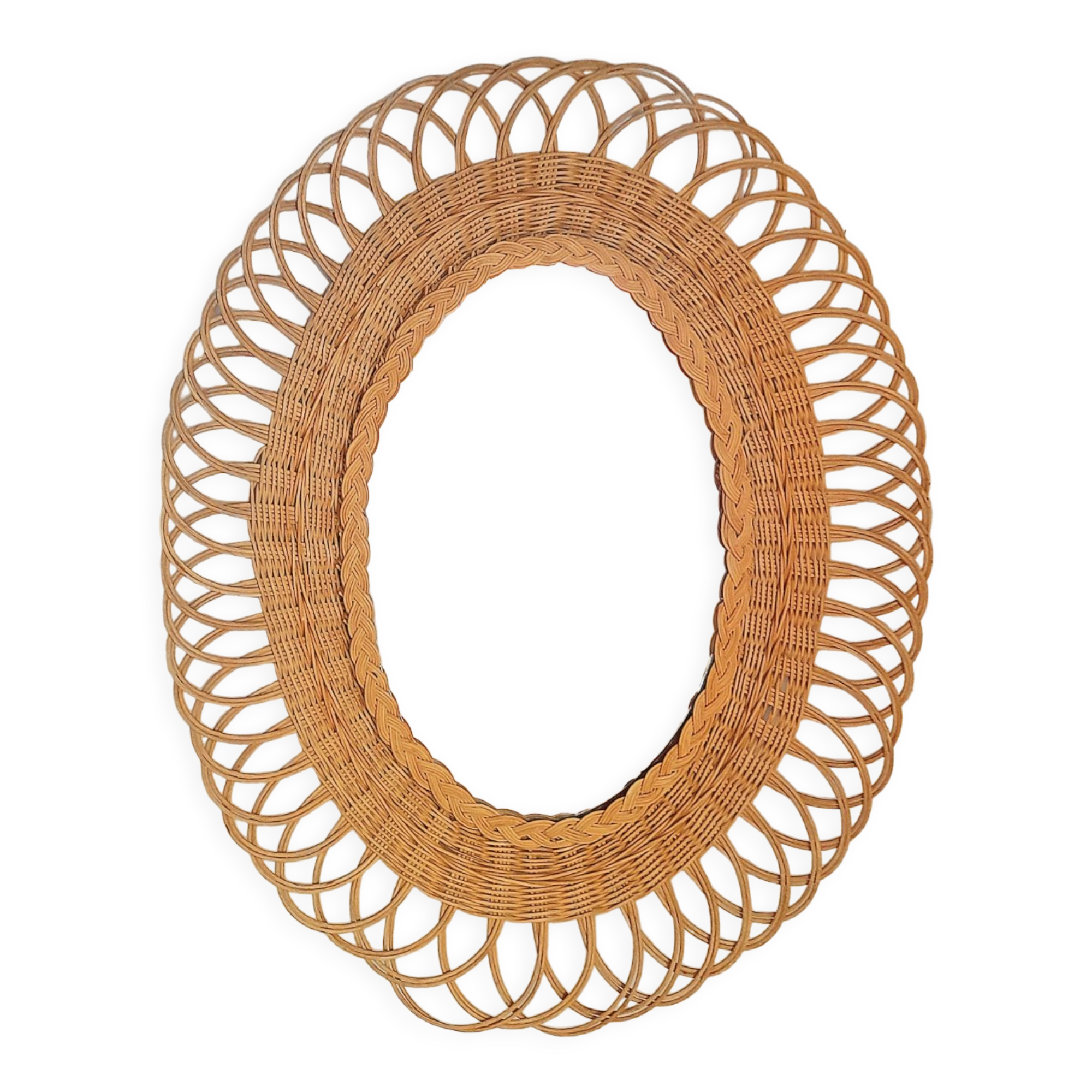 Oval woven wicker mirror 60s
