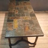 Rectangular steel and basalt coffee table