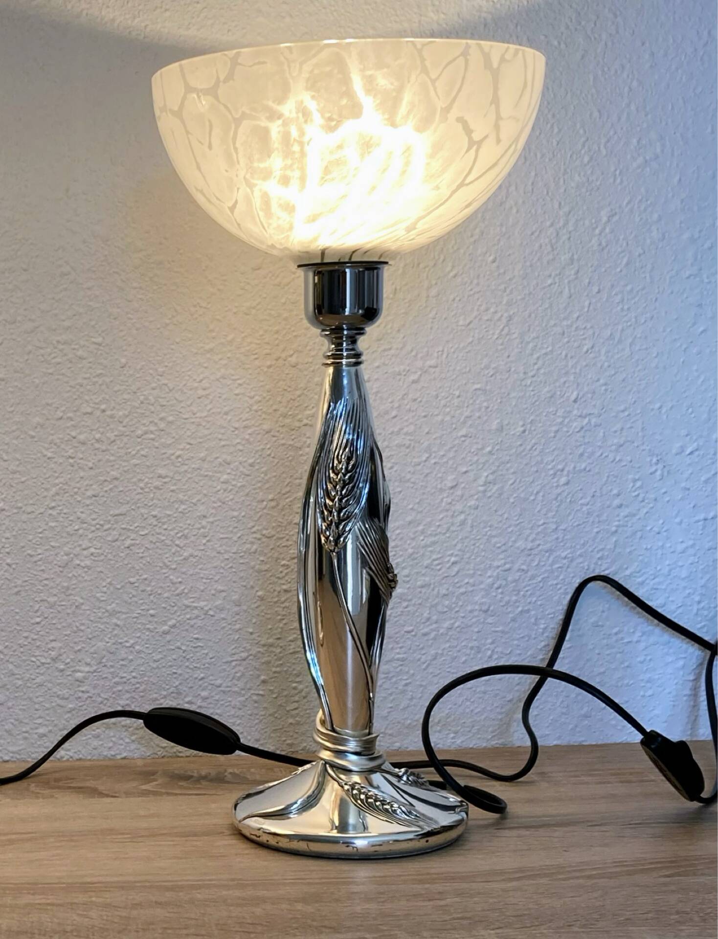 Pair of silver lamps by Marcello Gorgio with Murano lampshades.