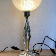 Paire de lampe argentée de Marcello gorgio abat jour murano