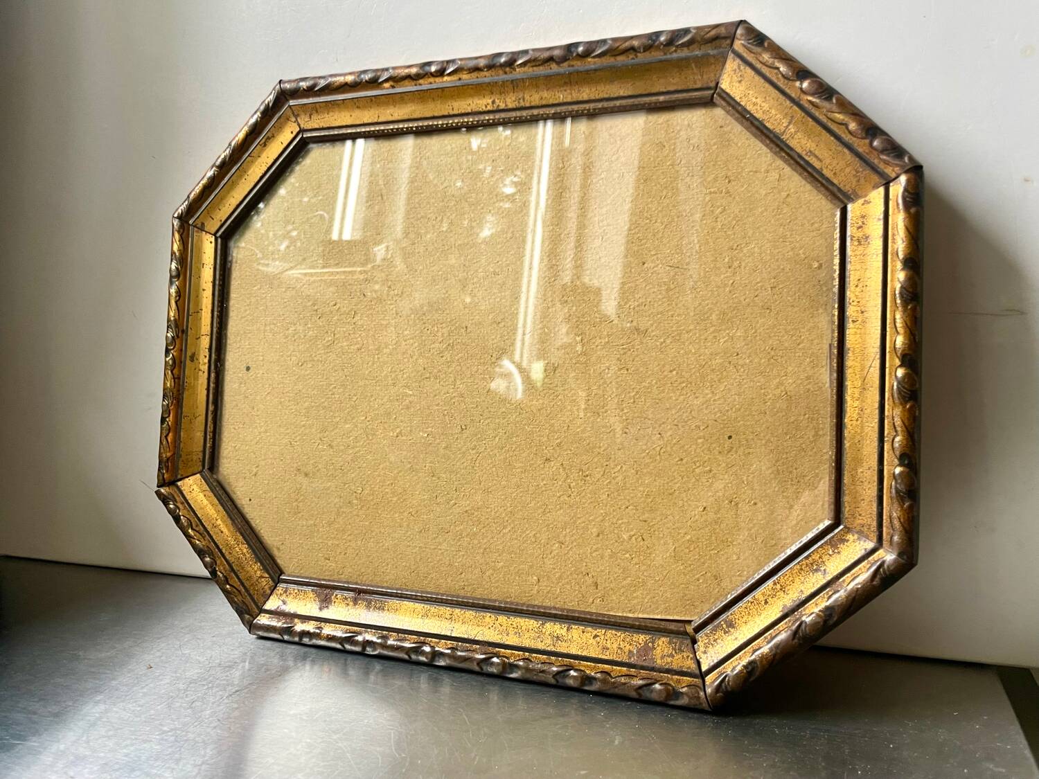 Antique Octagonal brass metal frame 30 cm  x 23 cm