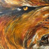 Tableau huile « Tigre à dent de sabre »  signé