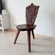 Brutalist tripod chair in carved wood 19th century