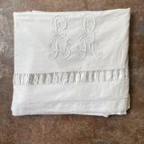 Antique linen-cotton sheet with LR monogram, embroidered
