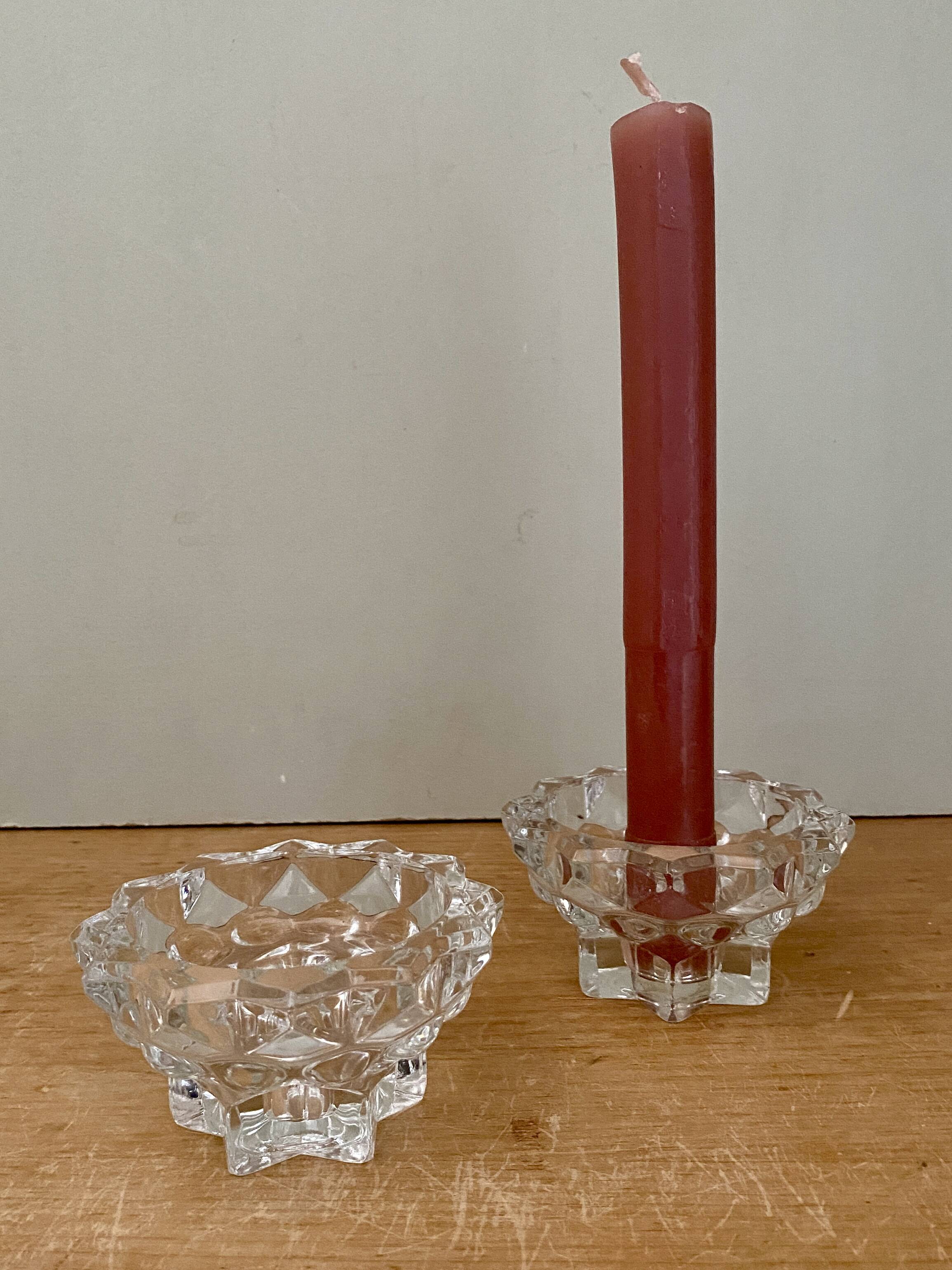 Set of 2 vintage molded glass candle holders