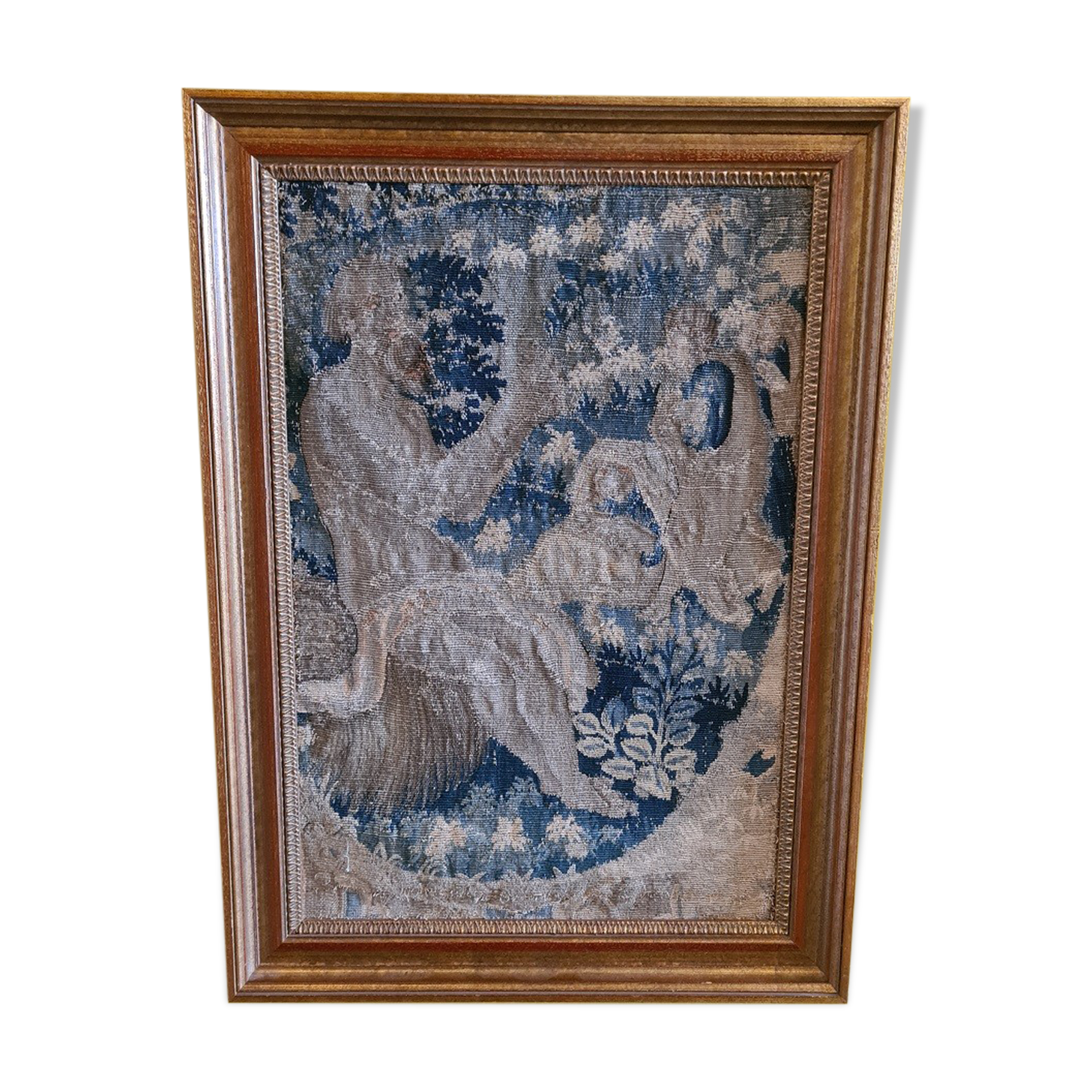 Tapestry, antique gobelin fragment man with dragons, XVIIIth century