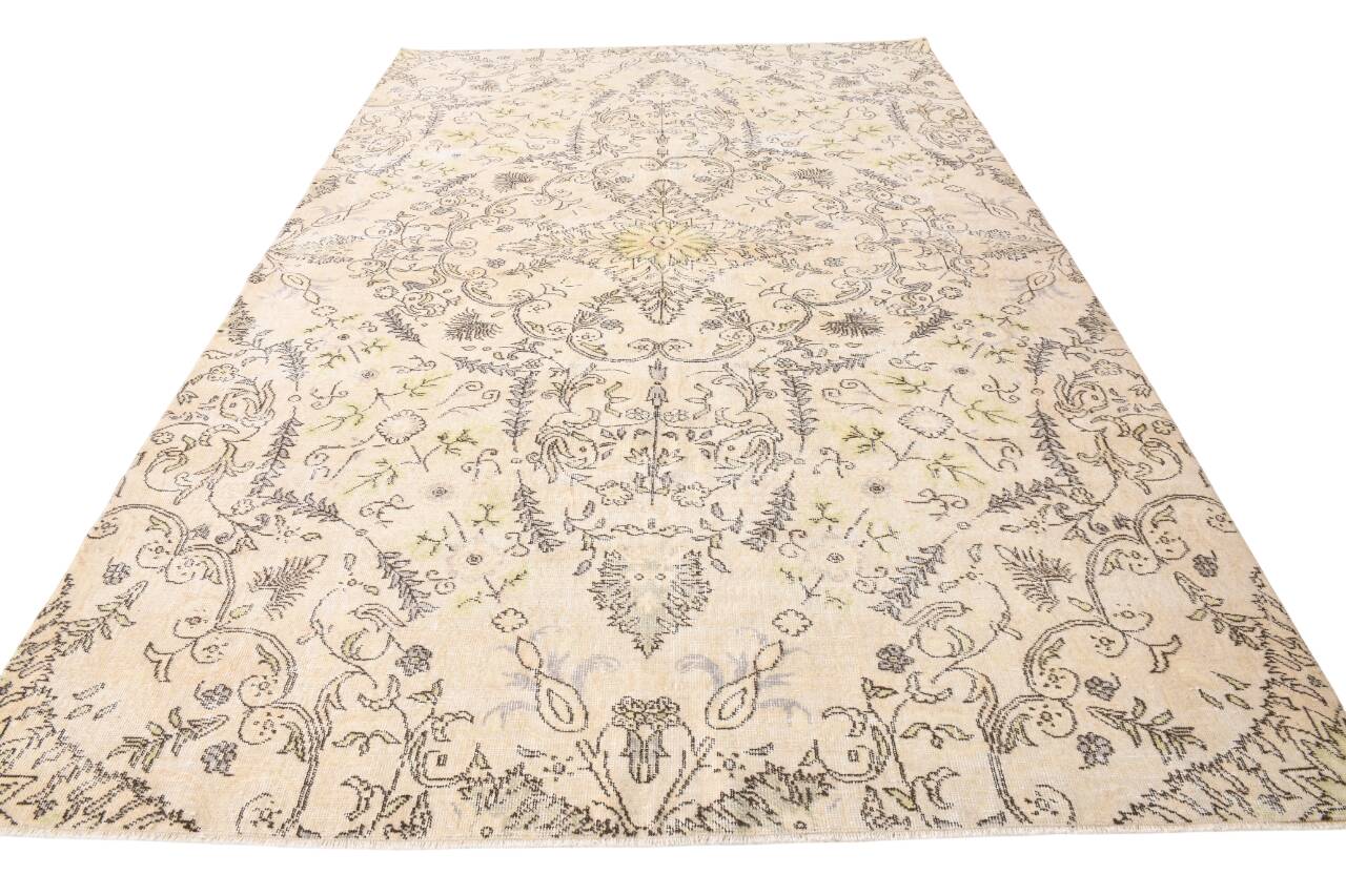 7x10 Turkish Oriental Pattern Light Yellow & Brown Vintage Rug, 215x320Cm