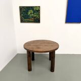 Table ronde moderniste chêne massif, piètement cylindrique pin, DLG Perrian