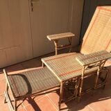Chair with foot rest long rattan sliding removable armrests