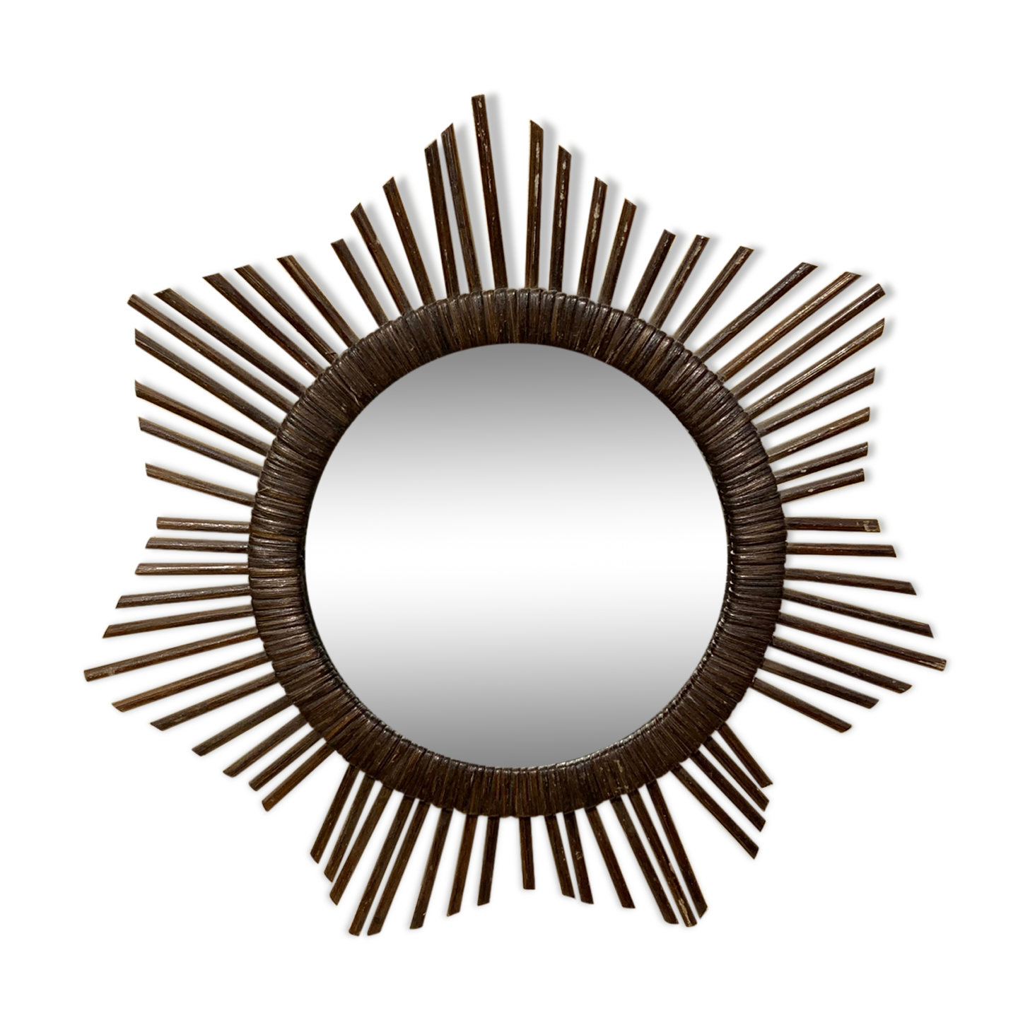 Vintage sun mirror in woven rattan diameter 45 cm retro decoration