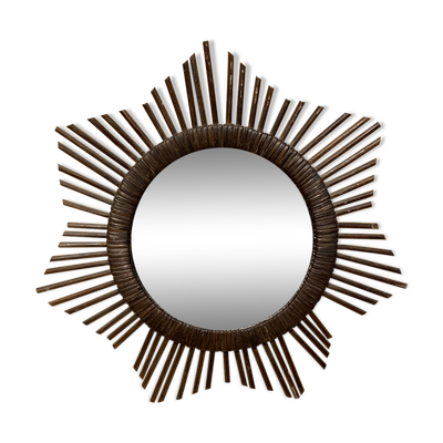 Miroir soleil vintage en rotin tressé diamètre 45 cm déco rétro