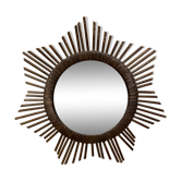Miroir soleil vintage en rotin tressé diamètre 45 cm déco rétro